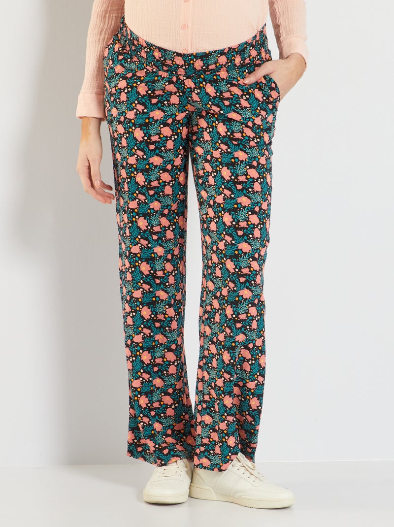 Pantalon grossesse fluide Noir/vert - Kiabi