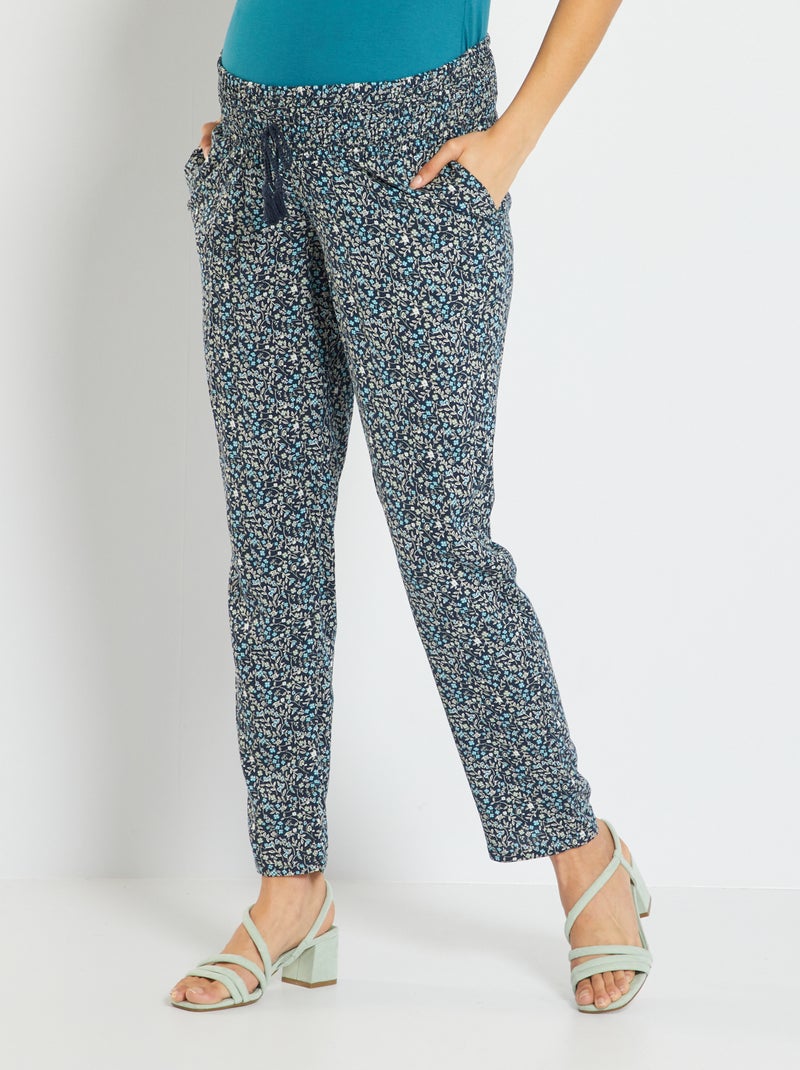 Pantalon grossesse fluide taille smockée Bleu marine - Kiabi