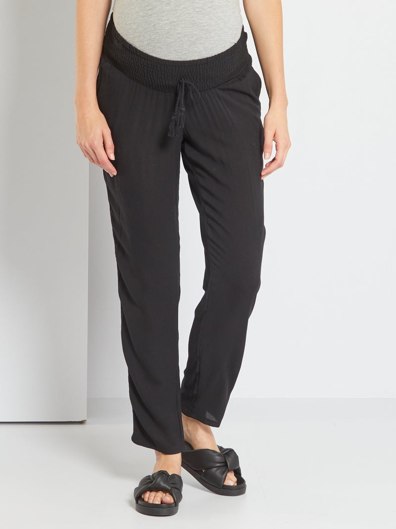 Pantalon grossesse fluide taille smockée noir - Kiabi