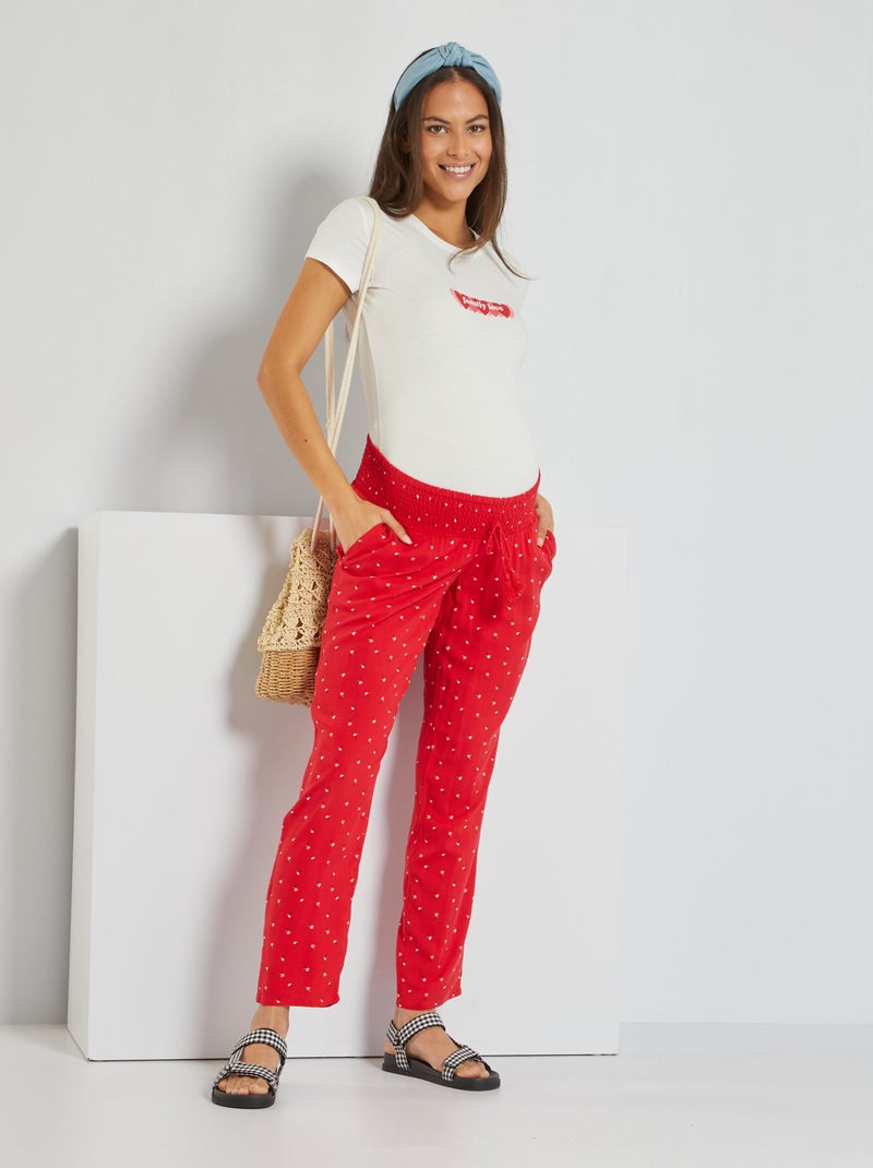 Pantalon grossesse fluide taille smockée Rouge - Kiabi