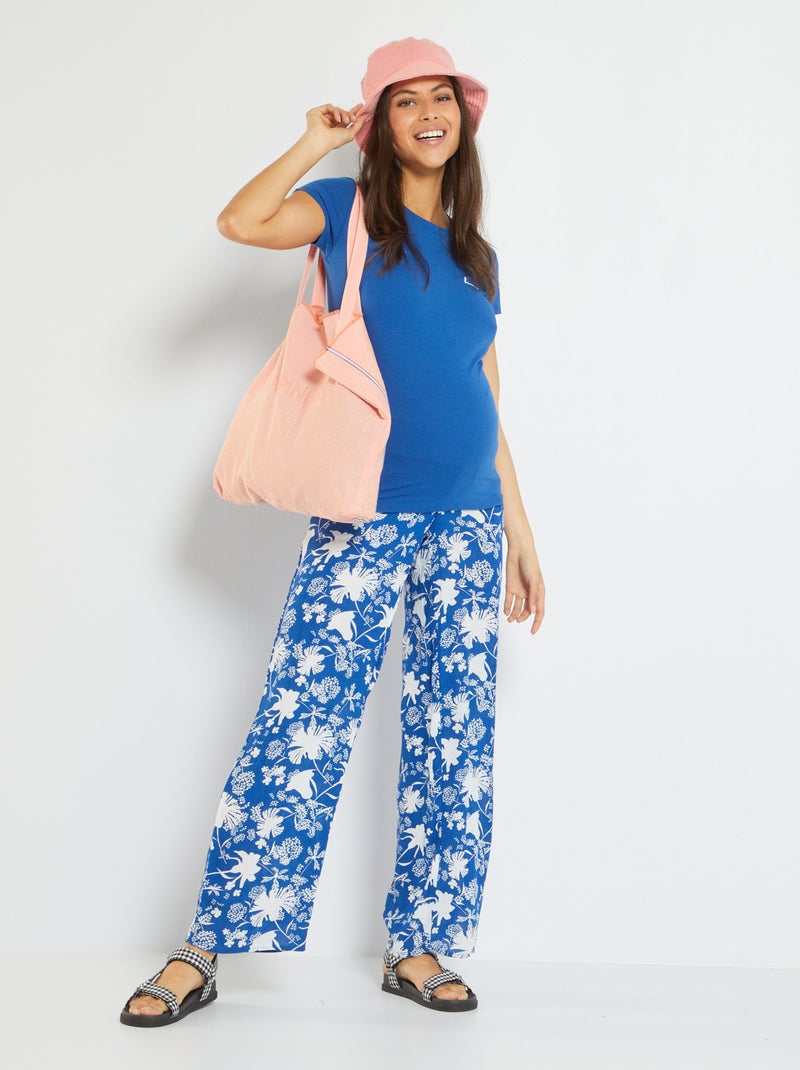 Pantalon grossesse large  en maille crêpée Bleu - Kiabi