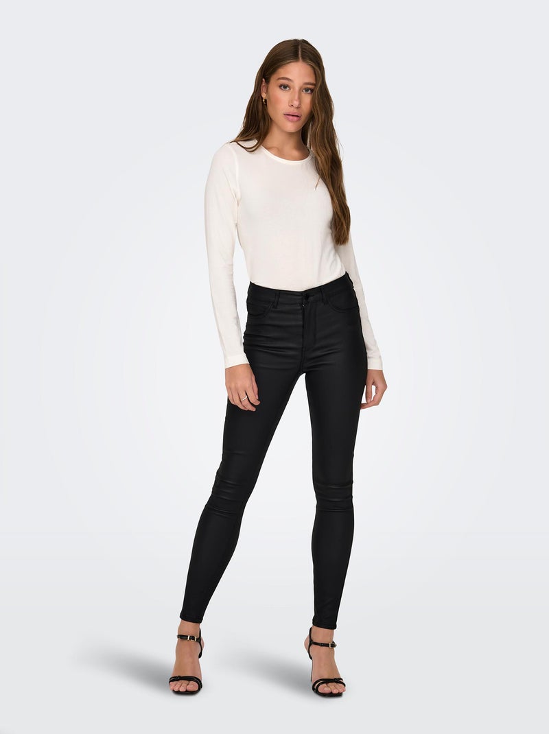 Pantalon huilé taille haute noir - Kiabi
