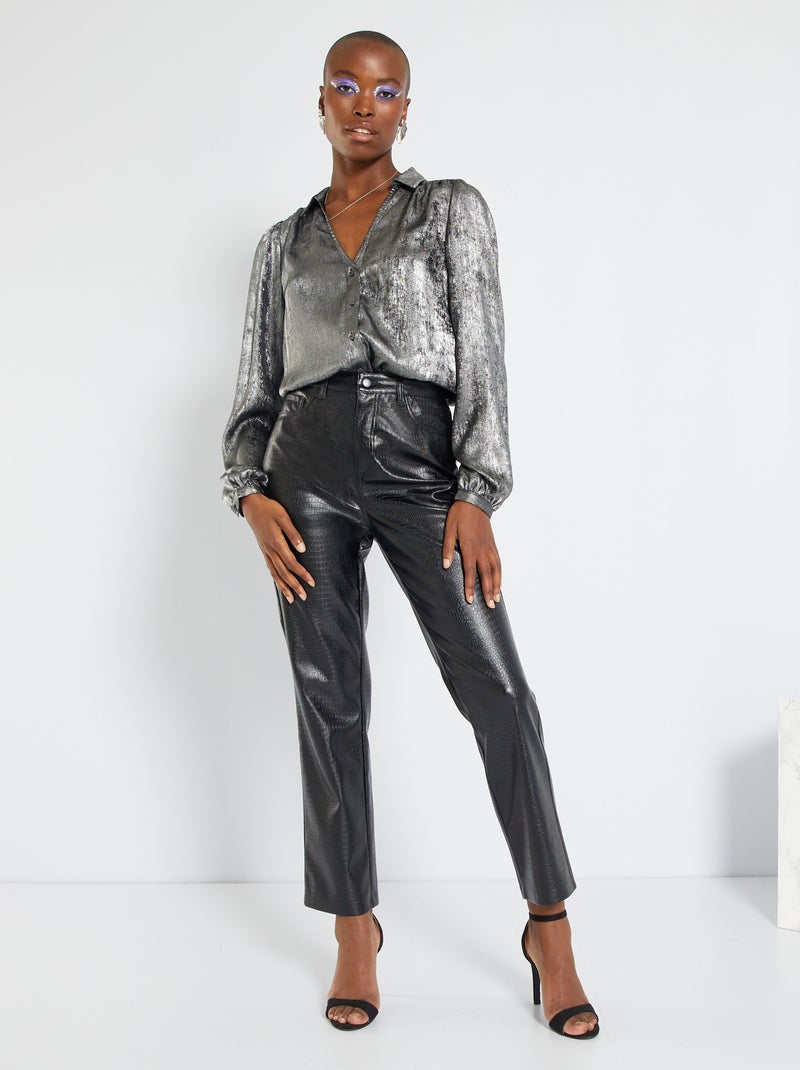 Pantalon imitation croco noir - Kiabi