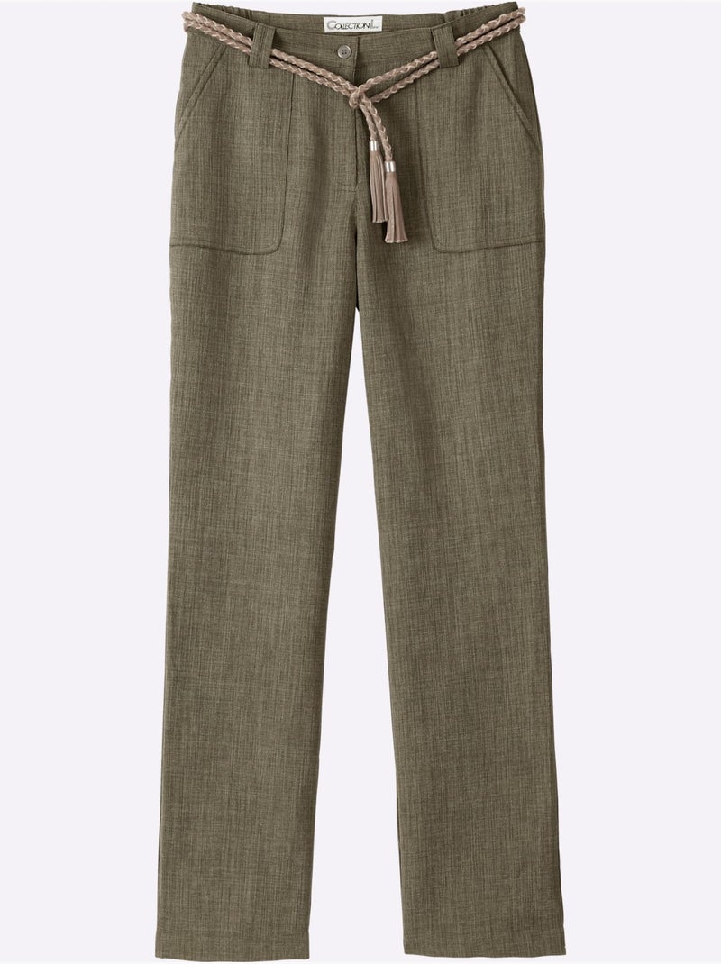 Pantalon Imitation Lin - Taille Courte - Witt Vert olive - Kiabi
