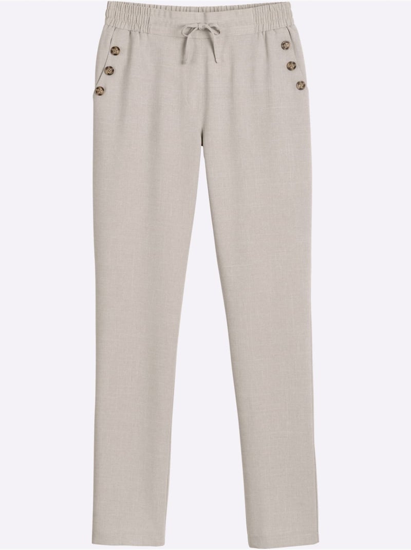 Pantalon Imitation Lin - Taille Standard - Moda Vilona Beige - Kiabi