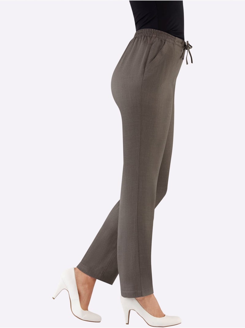 Pantalon imitation lin décontracté avec ceinture élastique - taille standard - witt Gris taupe - Kiabi