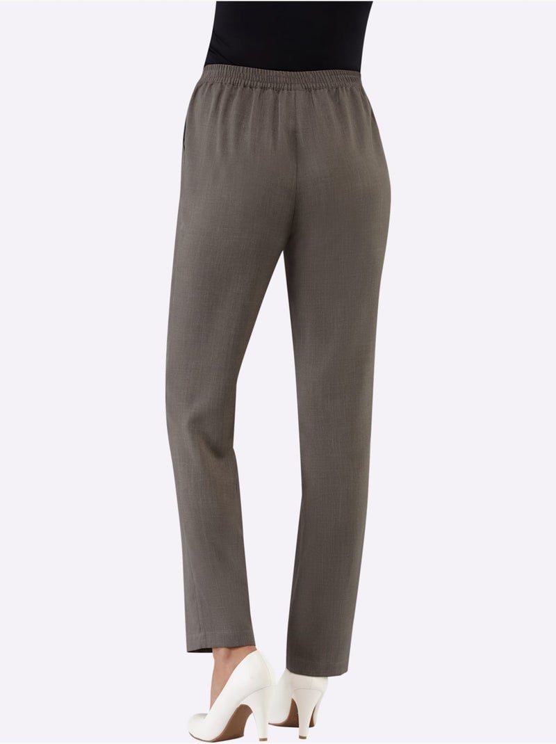 Pantalon imitation lin décontracté avec ceinture élastique - taille standard - witt Gris taupe - Kiabi
