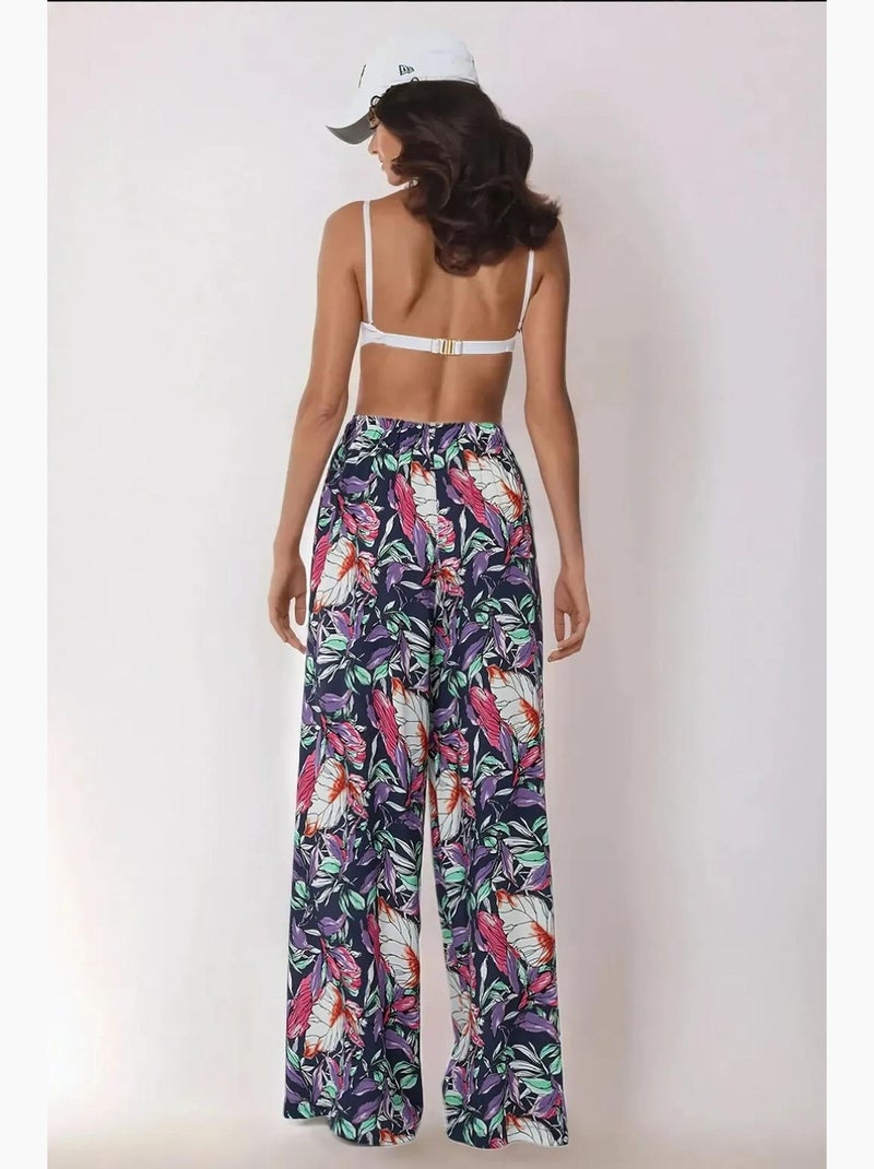 Pantalon imprimé à taille élastique et jambes larges hiccup Bleu marine - Kiabi