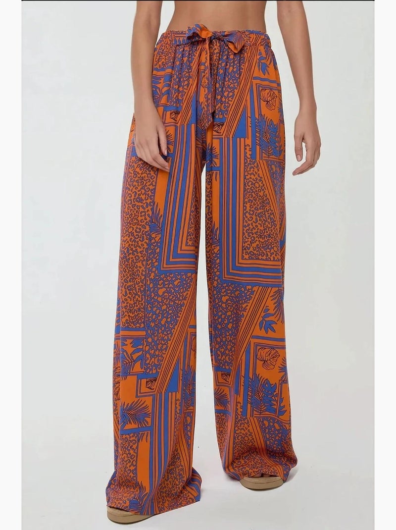 Pantalon imprimé à taille élastique et jambes larges hiccup Rouge brique - Kiabi