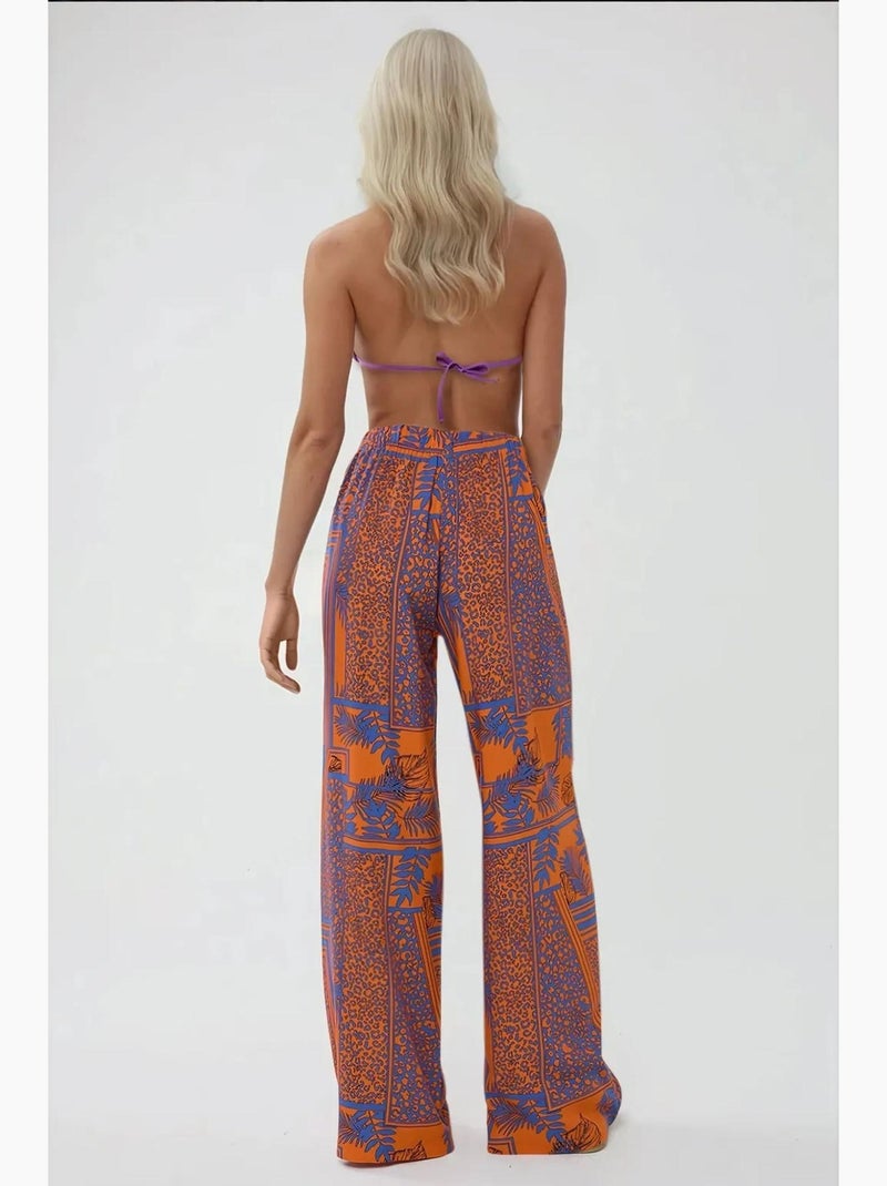 Pantalon imprimé à taille élastique et jambes larges hiccup Rouge brique - Kiabi