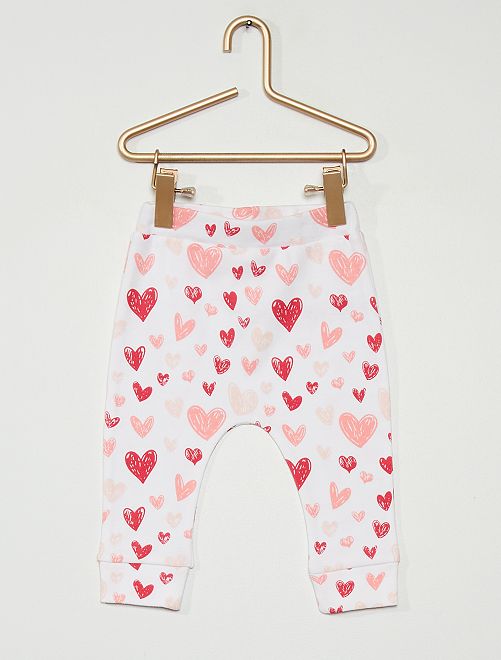 Pantalon imprimé cœur bébé                             blanc/rose 
