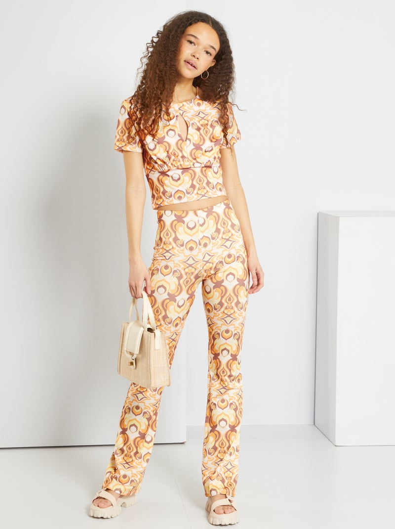 Pantalon imprimé coupe bootcut Marron - Kiabi