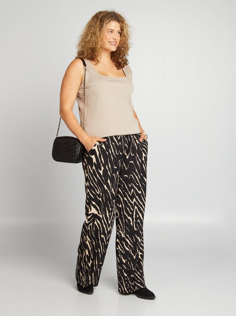 Pantalon imprimé en maille gaufrée Noir imprimé - Kiabi