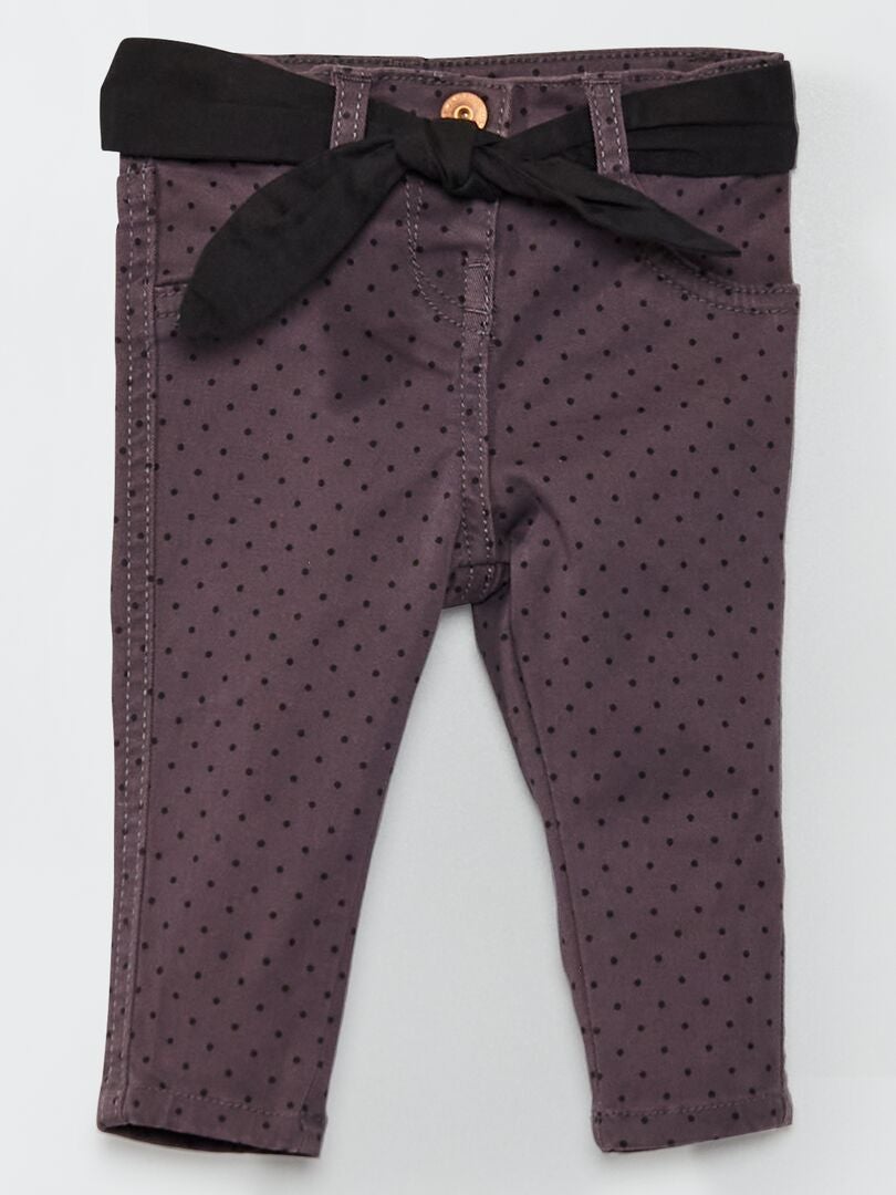 Pantalon imprimé en twill avec ceinture à nouer Gris - Kiabi
