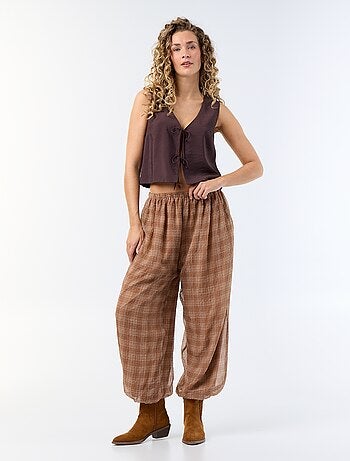 Pantalon imprimé fluide forme ballon femme
