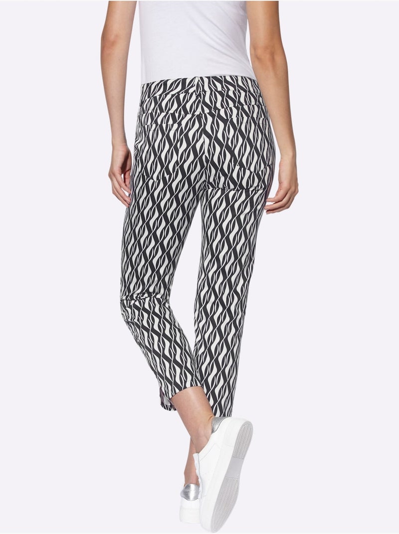 Pantalon Imprimé Forme Courte Tendance - Taille Standard - Helline Noir Blanc - Kiabi