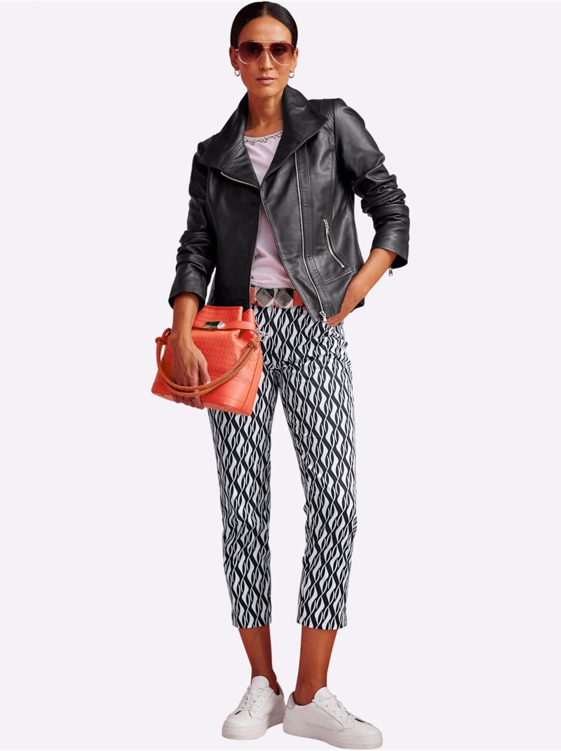 Pantalon Imprimé Forme Courte Tendance - Taille Standard - Helline Noir Blanc - Kiabi