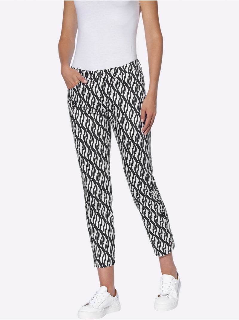 Pantalon Imprimé Forme Courte Tendance - Taille Standard - Helline Noir Blanc - Kiabi