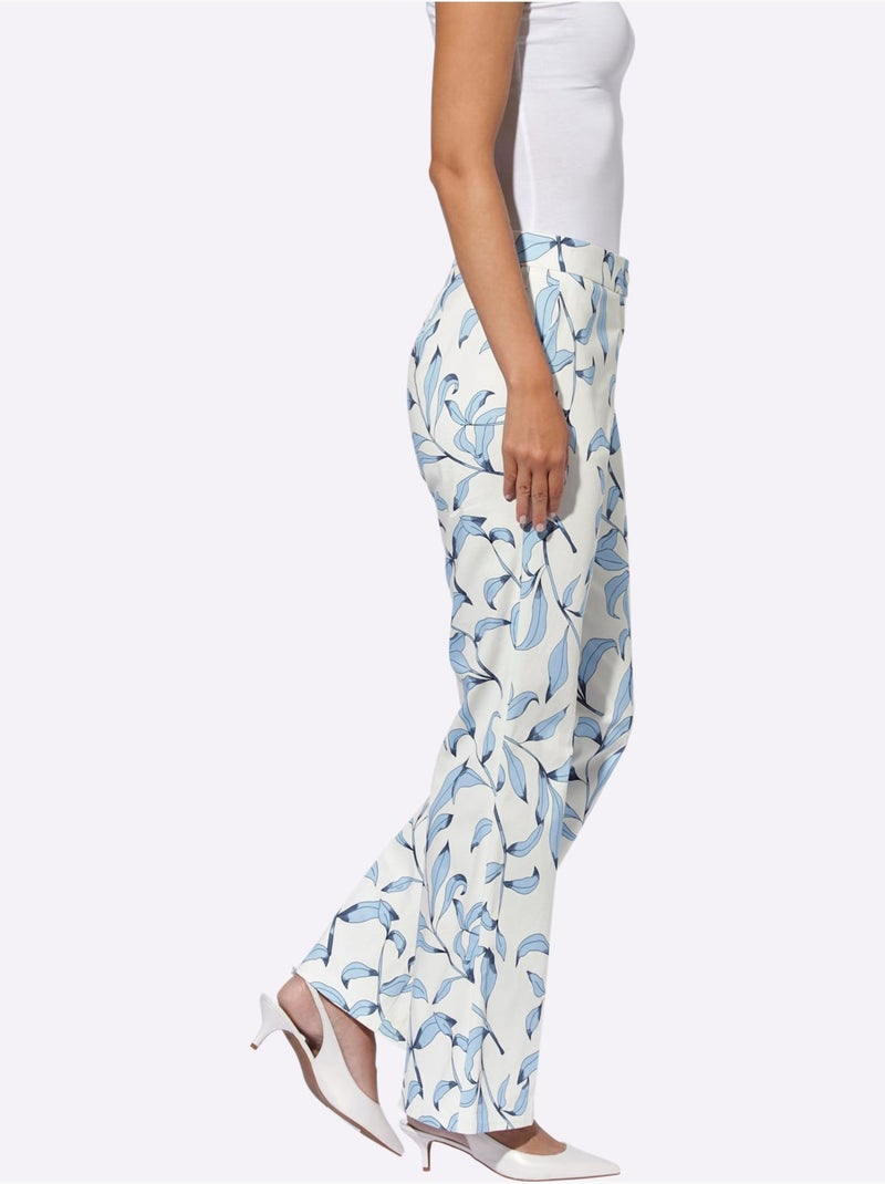 Pantalon Imprimé Légèrement évasé - Taille Standard - Helline Bleu Ecru - Kiabi