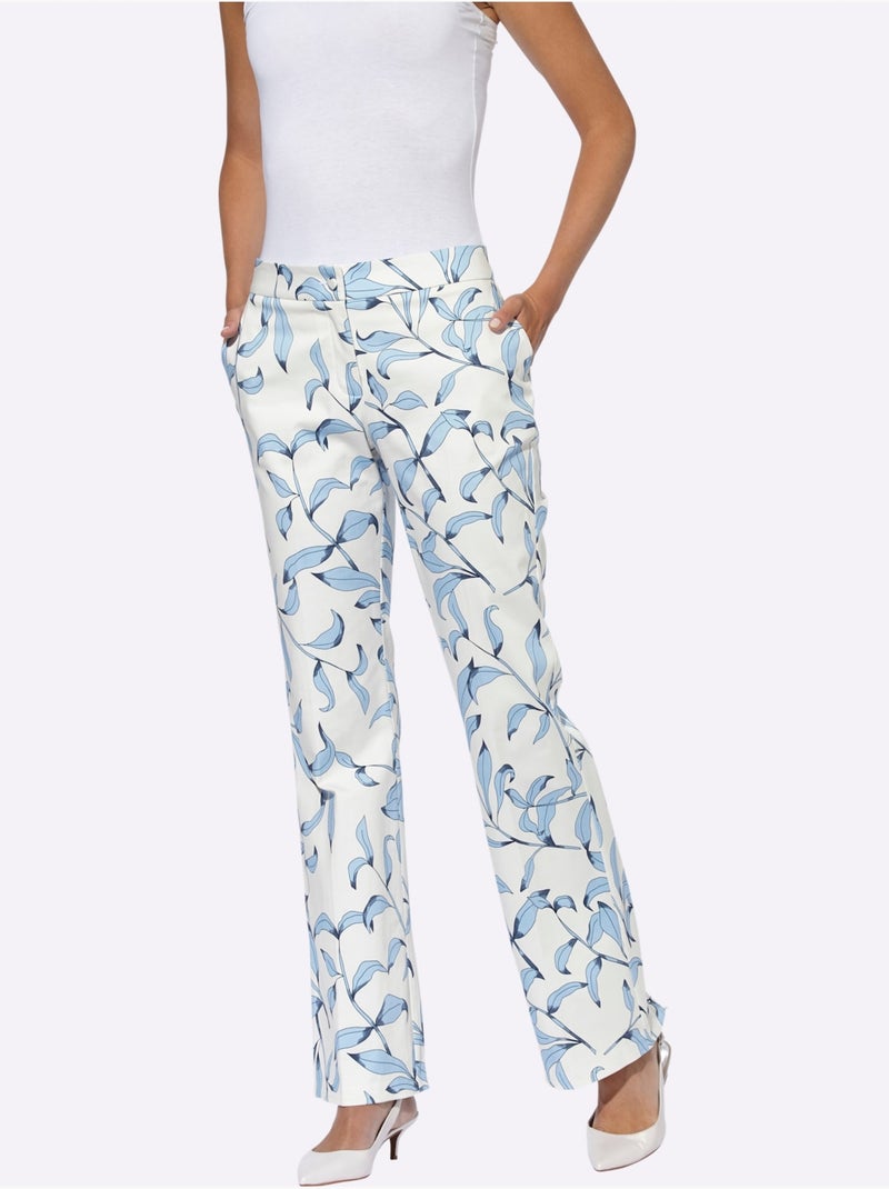 Pantalon Imprimé Légèrement évasé - Taille Standard - Helline Bleu Ecru - Kiabi