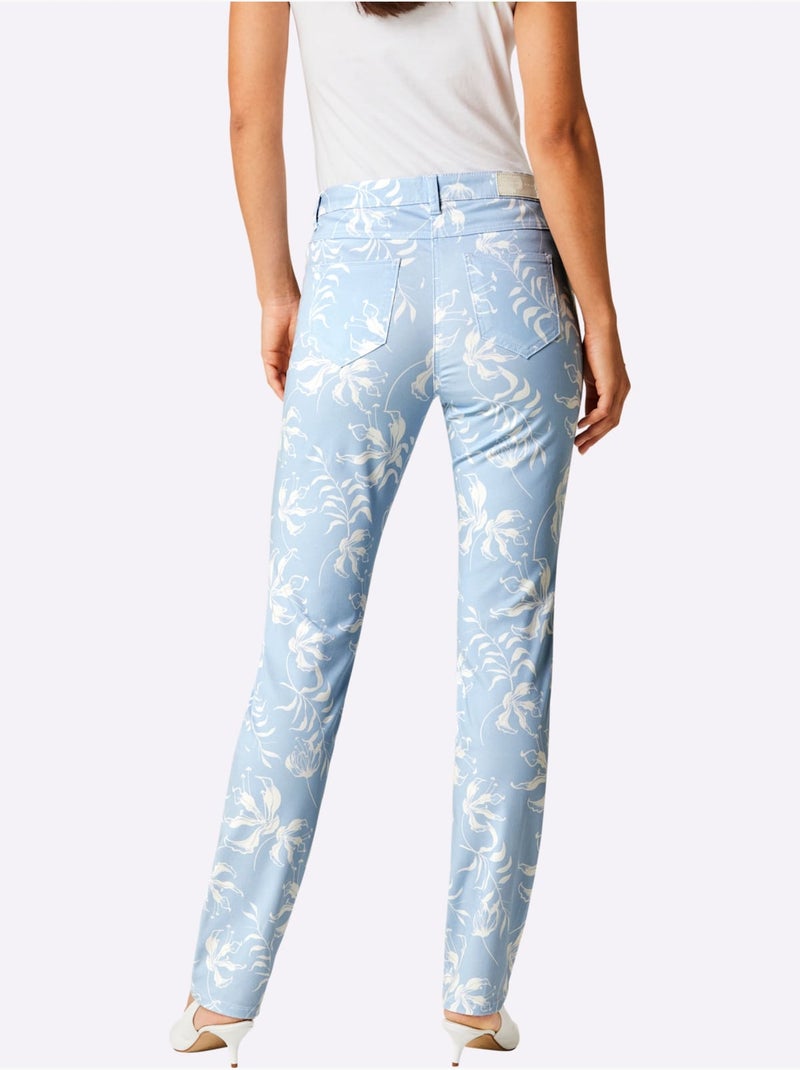 Pantalon Imprimé Mélange Coton Et Lyocell De Qualité - Taille Standard - helline Bleu Ecru - Kiabi