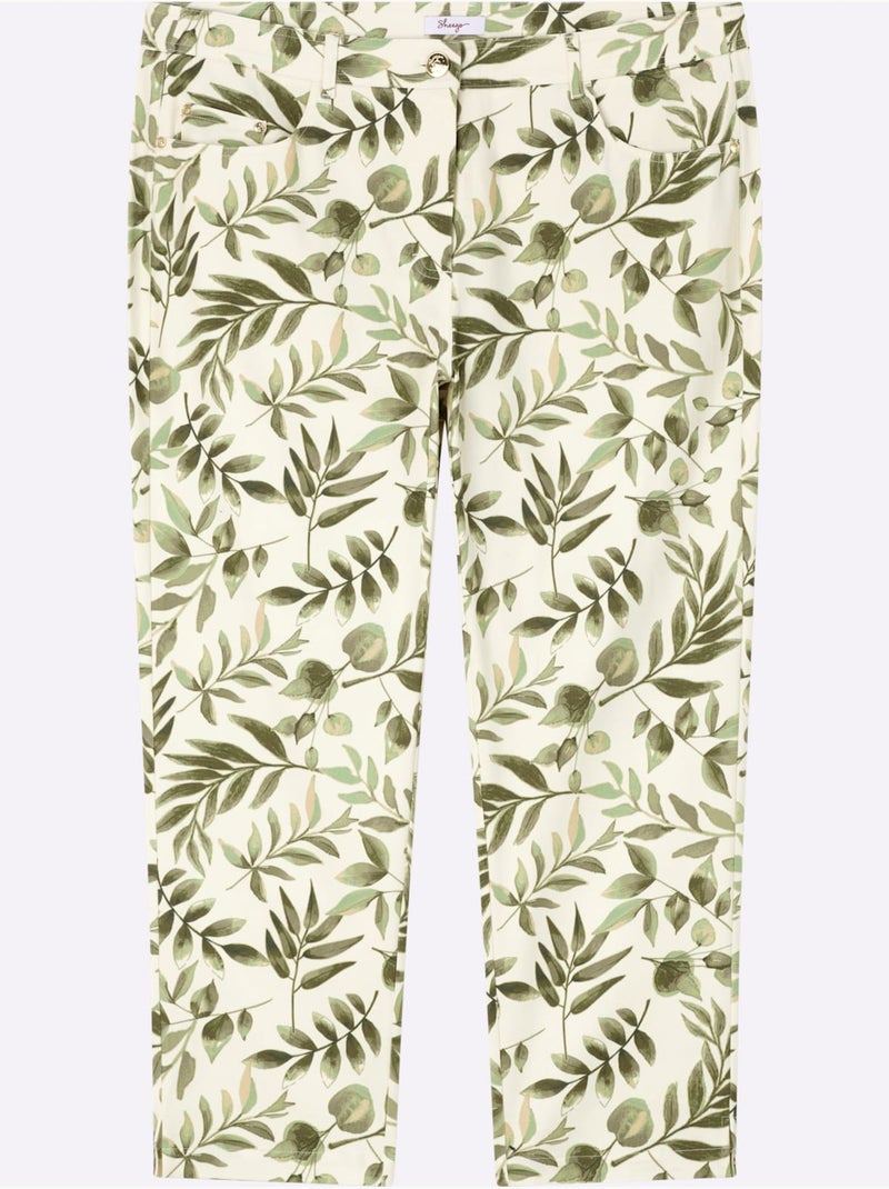 Pantalon Imprimé Motif Feuilles - Taille Standard - Sheego Ivoire - Kiabi