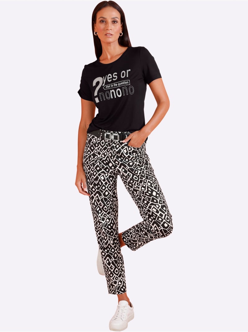 Pantalon Imprimé Qualité Coton - Taille Standard - Helline Noir Beige Noir - Kiabi