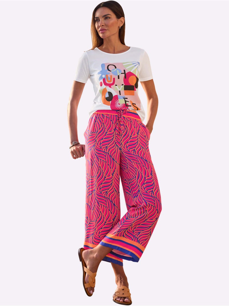Pantalon Imprimé Qualité Tissée - Taille Standard - Helline Bleu Rose - Kiabi