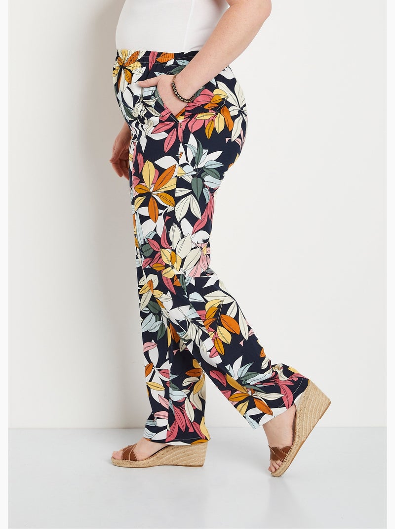 Pantalon imprimé taille élastiquée - Afibel Bleu - Kiabi