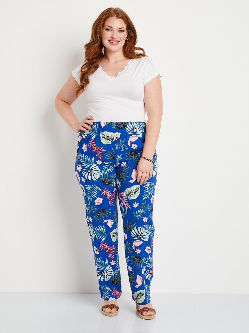 Pantalon imprimé taille élastiquée - Afibel Bleu roi - Kiabi