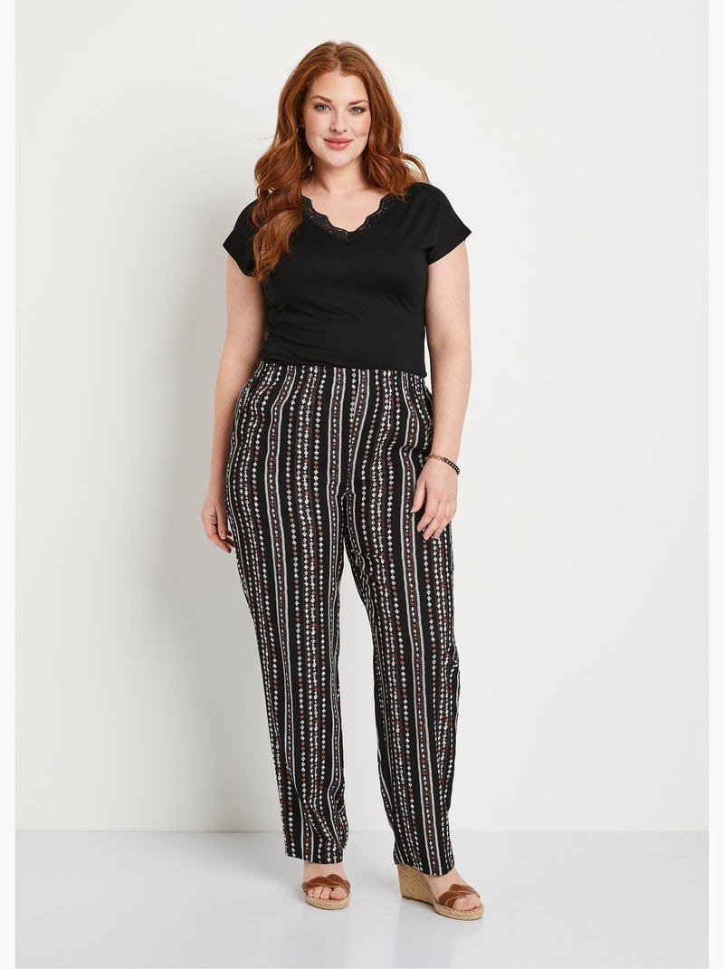 Pantalon imprimé taille élastiquée - Afibel Noir - Kiabi
