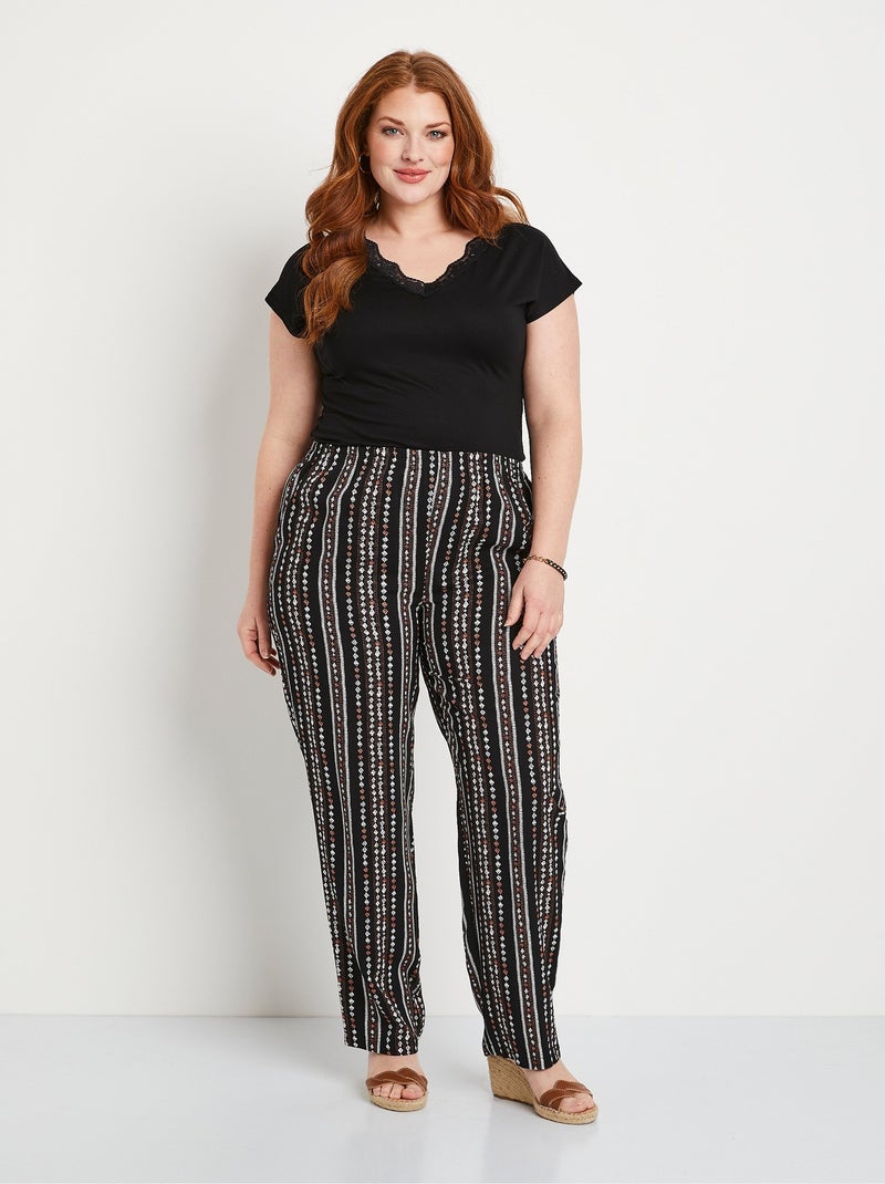 Pantalon imprimé taille élastiquée Noir - Kiabi