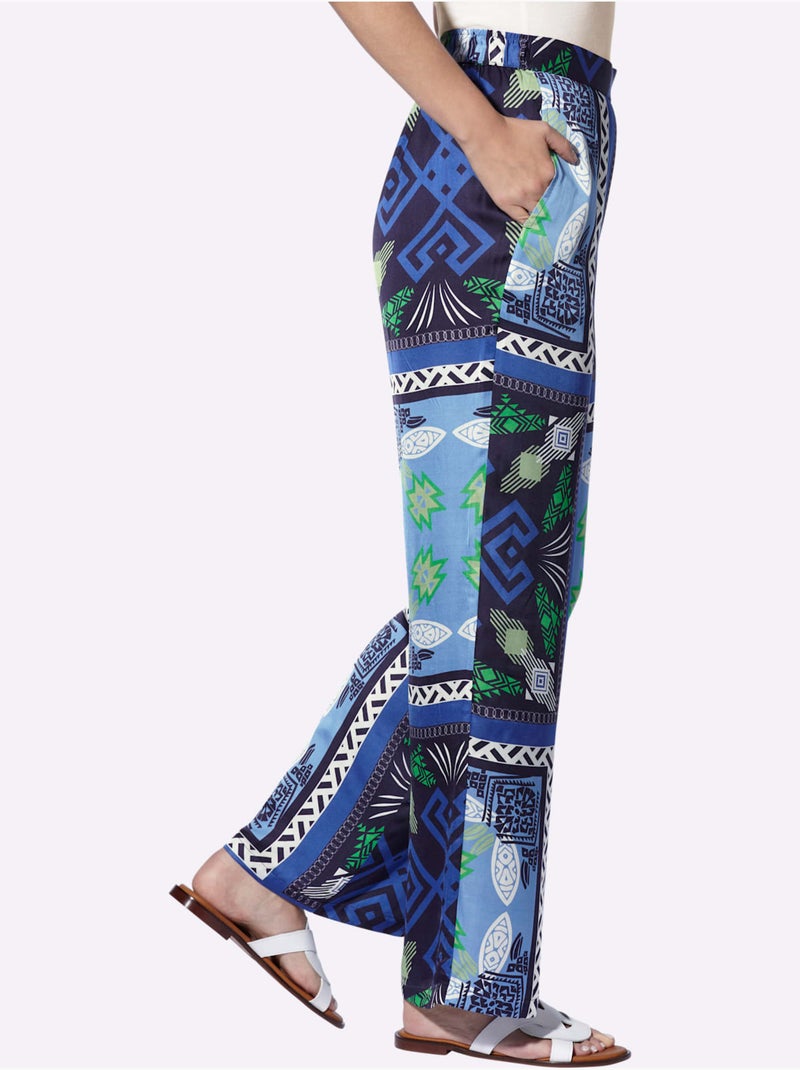 Pantalon Imprimé Tricot Affinant - Taille Standard - Helline Bleu Vert - Kiabi
