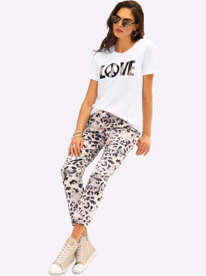 Pantalon Imprimé Viscose - Taille Standard - helline Beige/Noir - Kiabi