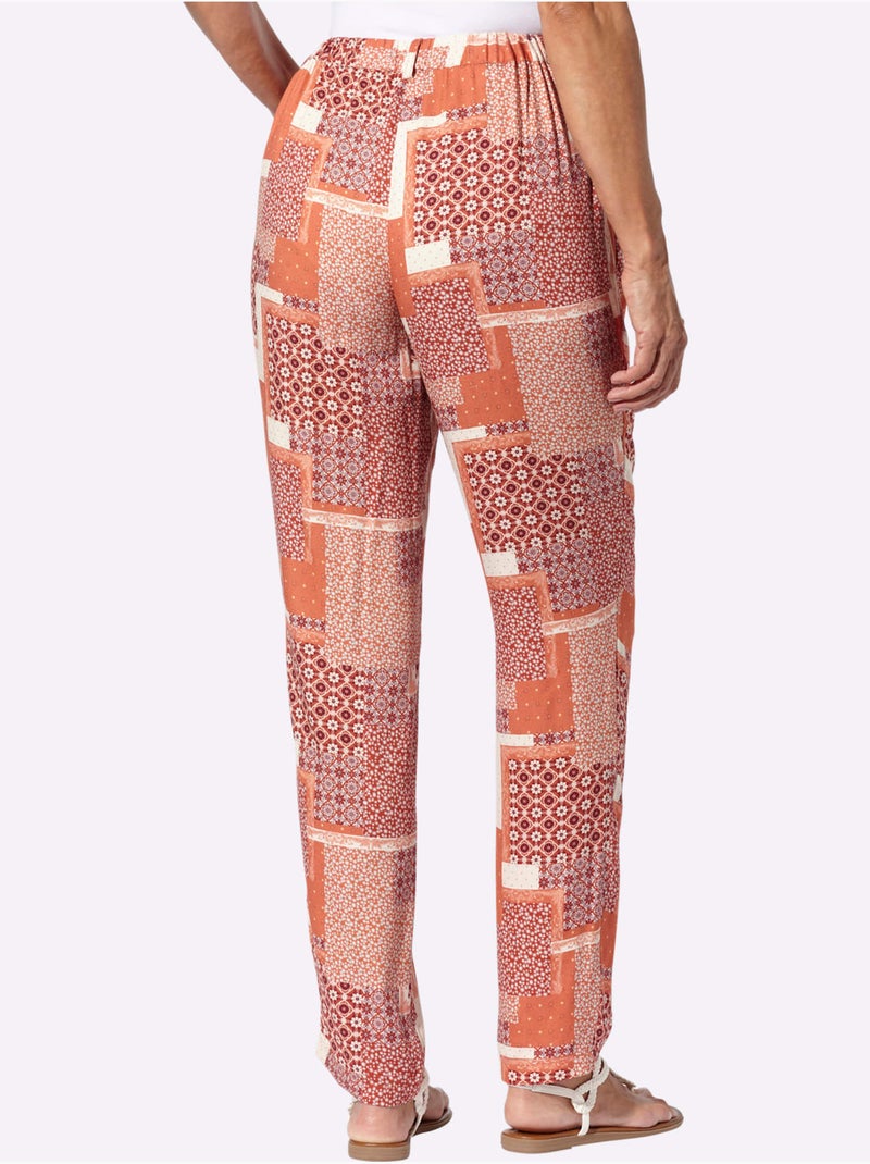 Pantalon Imprimé Viscose Douce Et Fluide - Taille Standard - Witt Blanc Orange - Kiabi