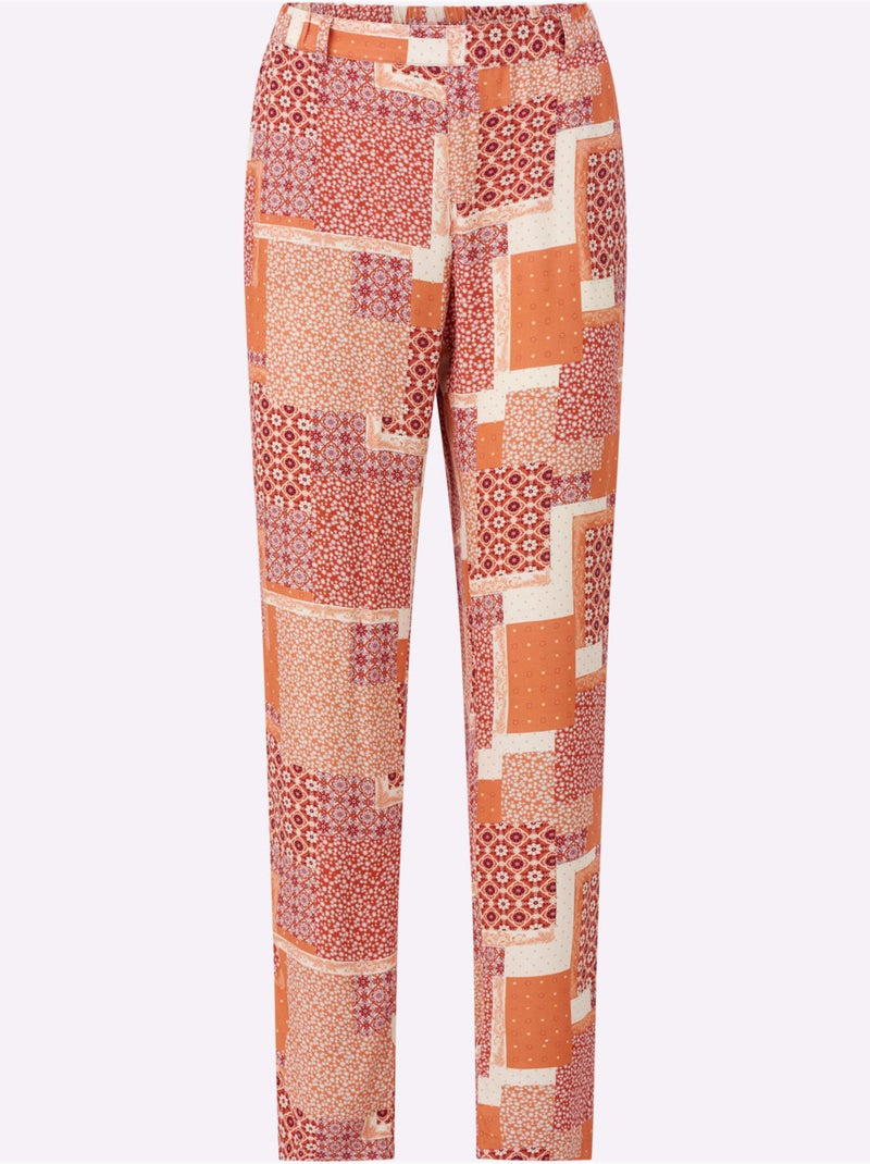 Pantalon Imprimé Viscose Douce Et Fluide - Taille Standard - Witt Blanc Orange - Kiabi