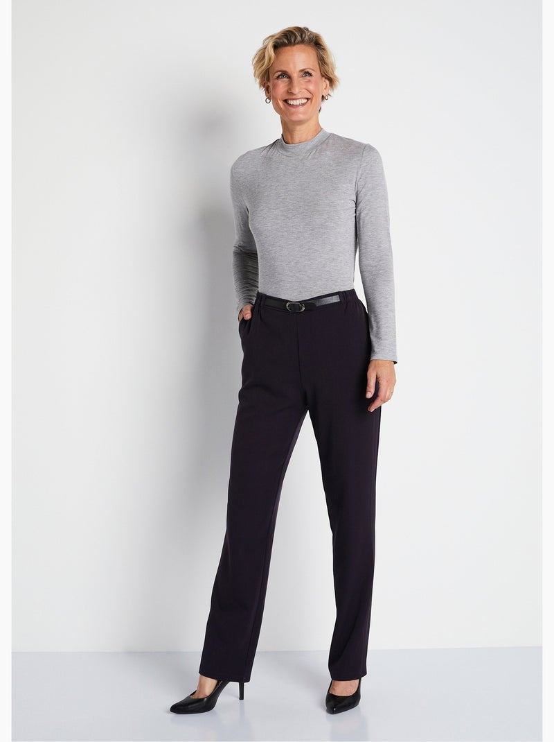 Pantalon infroissable taille semi élastiquée - Afibel Prune - Kiabi