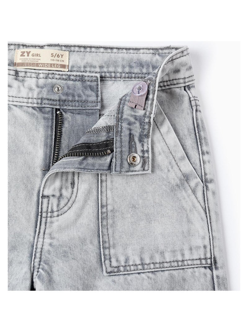 Pantalon jambe large, 100% coton DAISY Gris - Kiabi