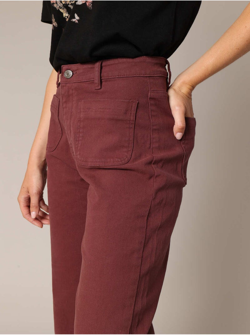 Pantalon jambe large taille haute à poches plaquées femme 'deeluxe' Violet prune - Kiabi