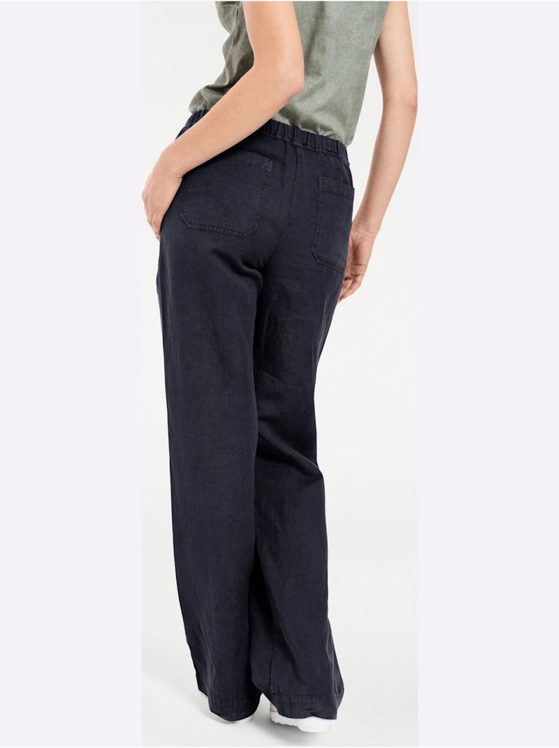 Pantalon Jambes Larges - Taille Courte - helline Bleu marine - Kiabi