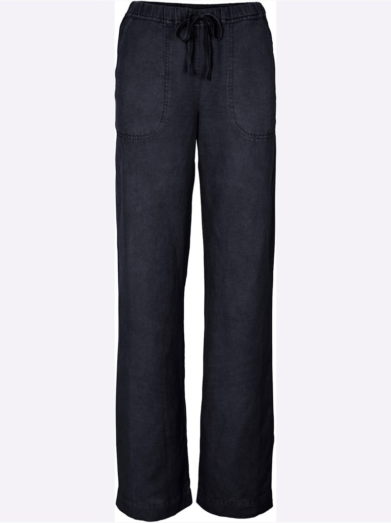 Pantalon Jambes Larges - Taille Courte - helline Bleu marine - Kiabi