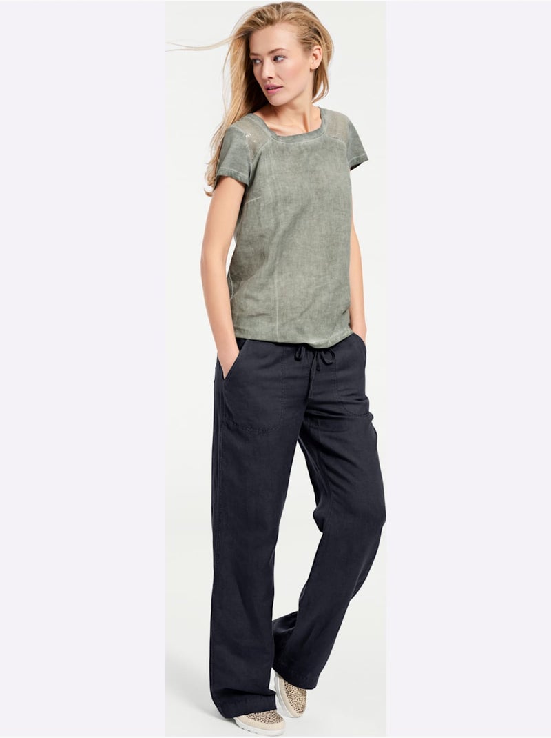 Pantalon Jambes Larges - Taille Courte - helline Bleu marine - Kiabi