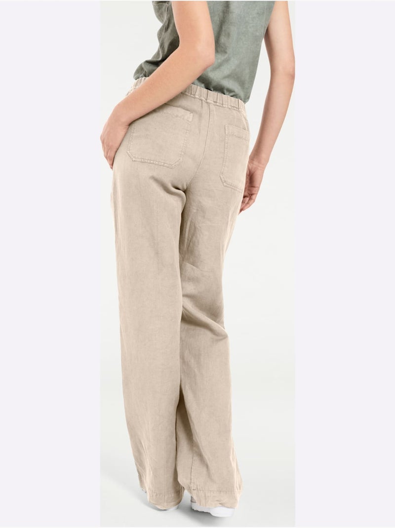 Pantalon Jambes Larges - Taille Courte - helline Sable - Kiabi