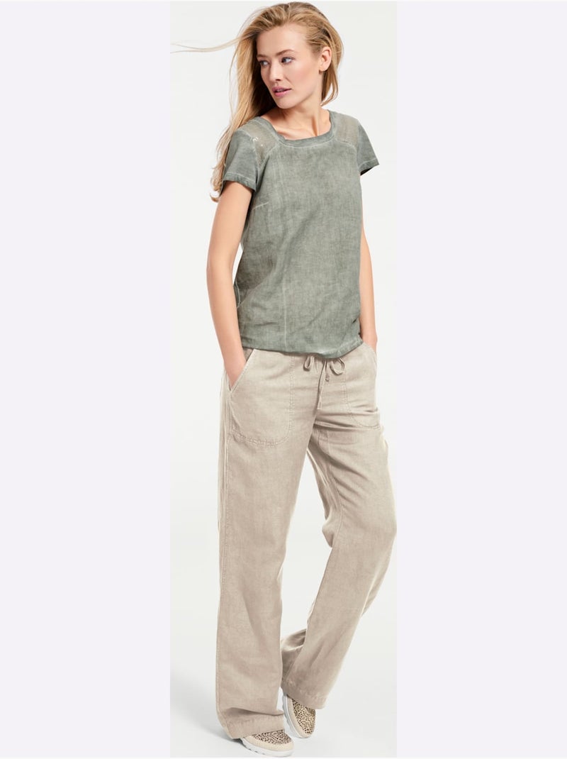 Pantalon Jambes Larges - Taille Courte - helline Sable - Kiabi