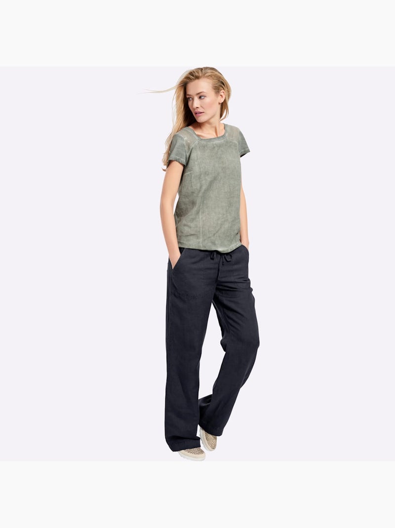 Pantalon jambes larges mode - taille courte - helline Bleu marine - Kiabi