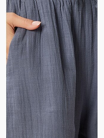 Pantalon jambes larges, taille élastique, cordon de serrage, finitions bordées istanbul