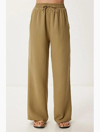 Pantalon jambes larges, taille élastique, cordon de serrage, finitions bordées istanbul