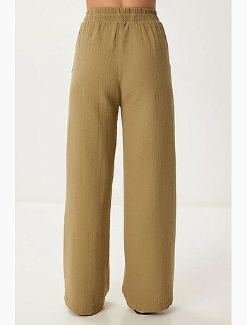 Pantalon jambes larges, taille élastique, cordon de serrage, finitions bordées istanbul