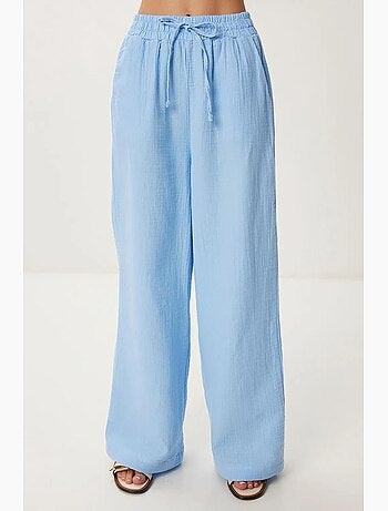 Pantalon jambes larges, taille élastique, cordon de serrage, finitions bordées istanbul