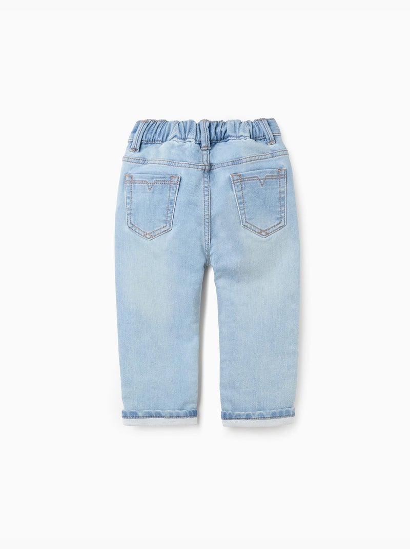 Pantalon jean à ourlet plié Bleu clair - Kiabi